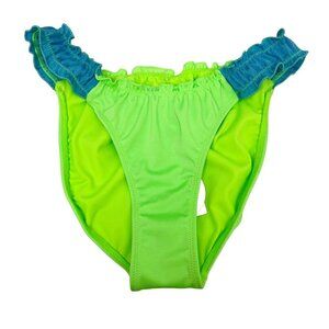 NEW Peixoto Amore Bikini Bottom Bright Green & Blue Ruched Color Block - Large